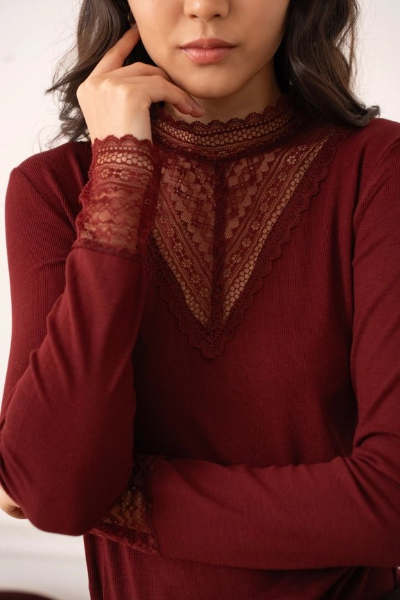 Louna Lace High - Neck Pusero Bordeaux - CHOKLATE PARIS - My Milou