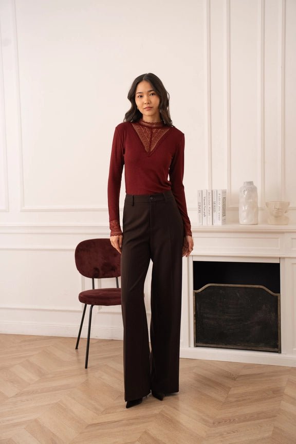 Louna Lace High - Neck Pusero Bordeaux - CHOKLATE PARIS - My Milou