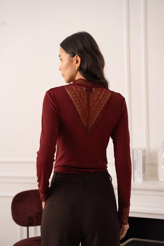 Louna Lace High - Neck Pusero Bordeaux - CHOKLATE PARIS - My Milou