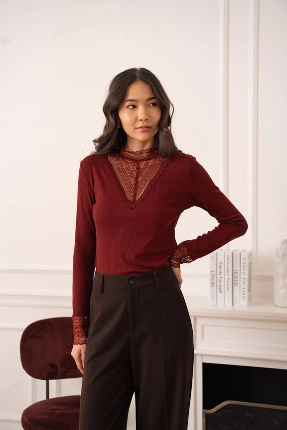 Louna Lace High - Neck Pusero Bordeaux - CHOKLATE PARIS - My Milou