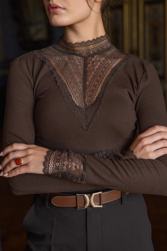 Louna Lace High - Neck Pusero Brown - CHOKLATE PARIS - My Milou