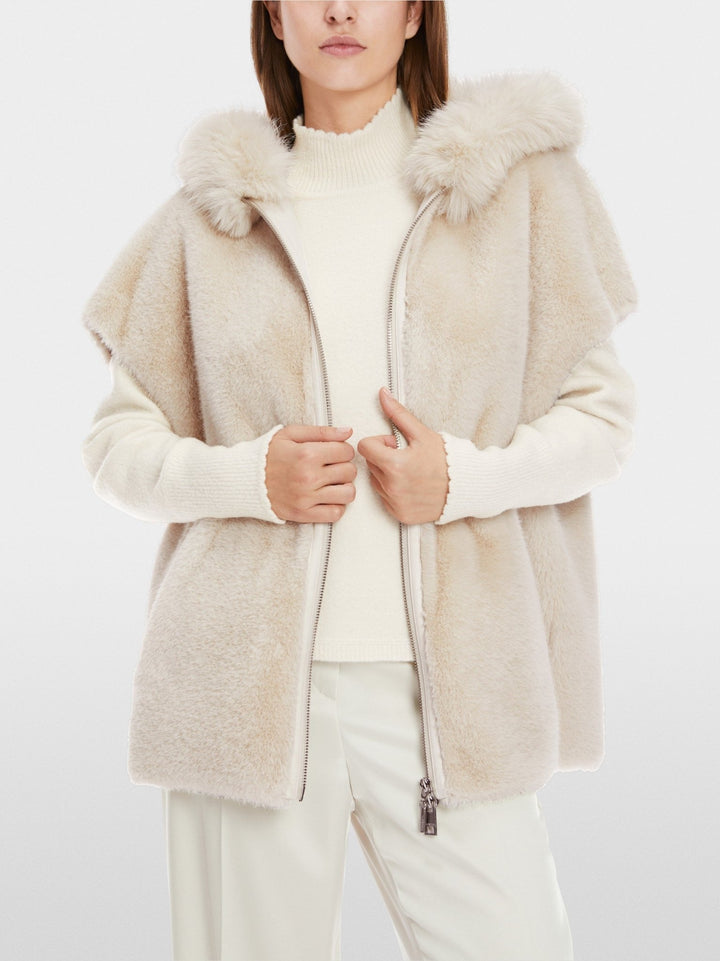 Oversized Hooded Vest in Fun Fur Smoke - Marc Cain - My Milou