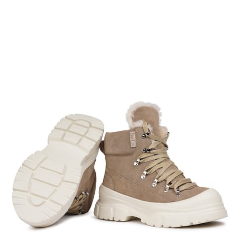 Pecol Low Shearling Boots W/ Laces Taupe - Lovelies Studio - My Milou