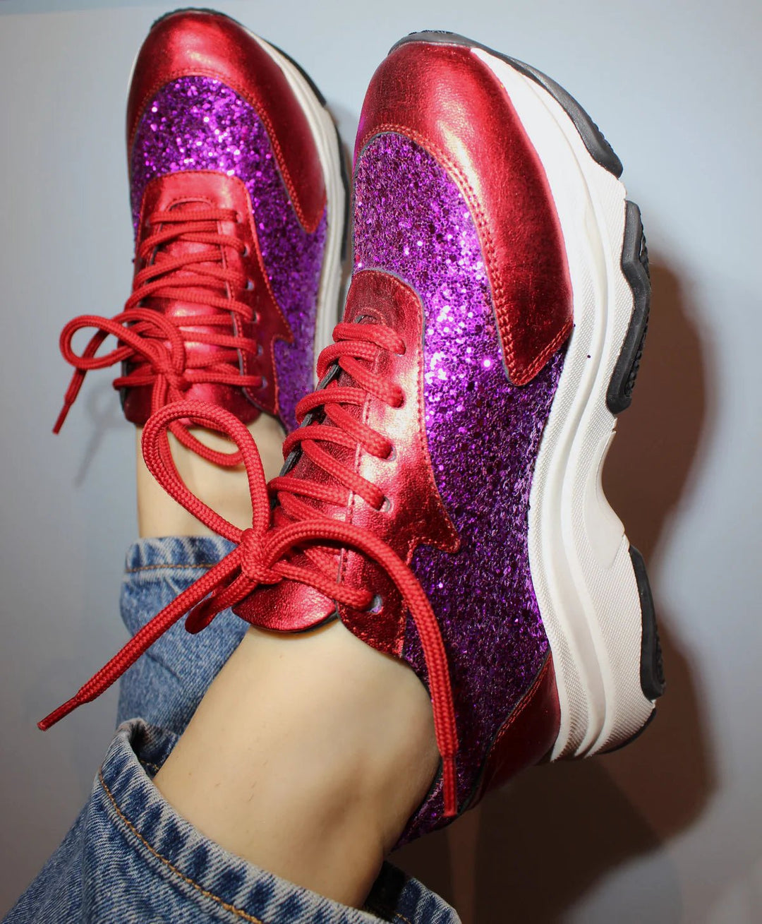 Poppy Sneaker Magenta/Red Glitter - The Shoe Bakery - My Milou