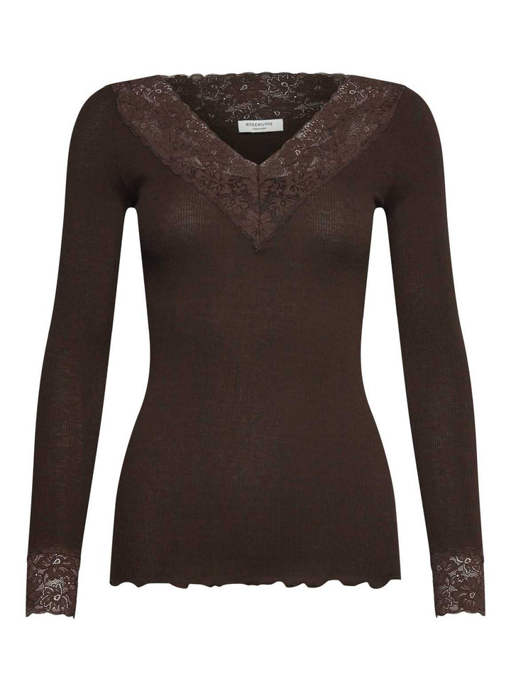 RWBernadine Organic LS V-neck Lace Pusero Mole - Rosemunde - My Milou
