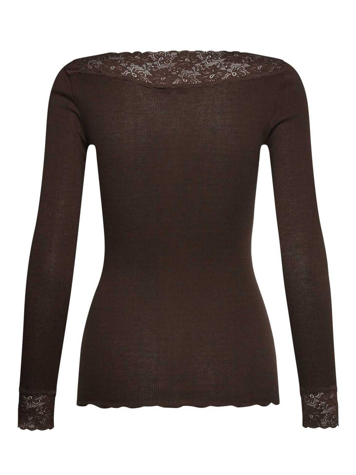 RWBernadine Organic LS V-neck Lace Pusero Mole - Rosemunde - My Milou