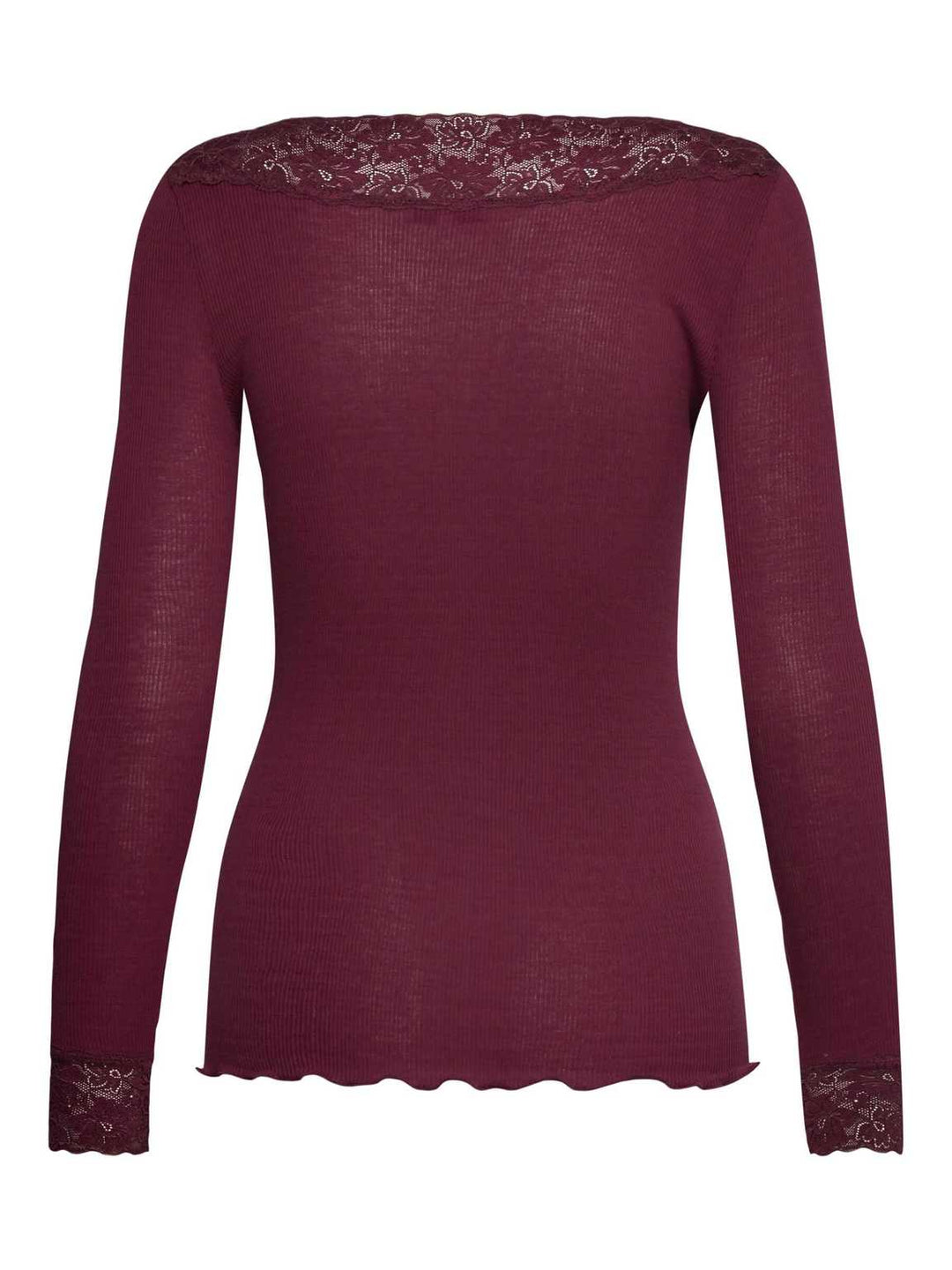 RWBernadine Organic LS V-neck Lace Pusero Windsor Wine - Rosemunde - My Milou