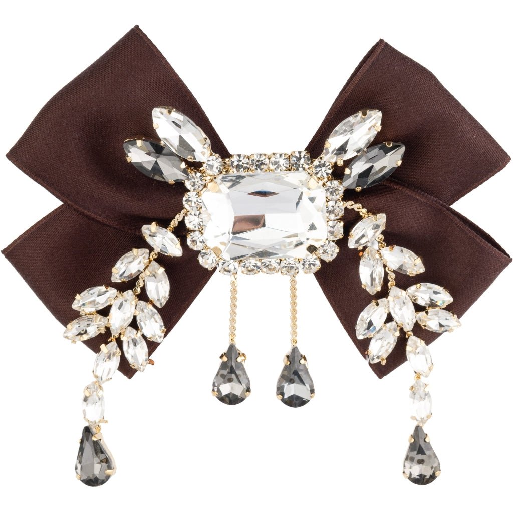Satin Bow Brooch W/Crystals Chocolate Brown - DARK Department - My Milou