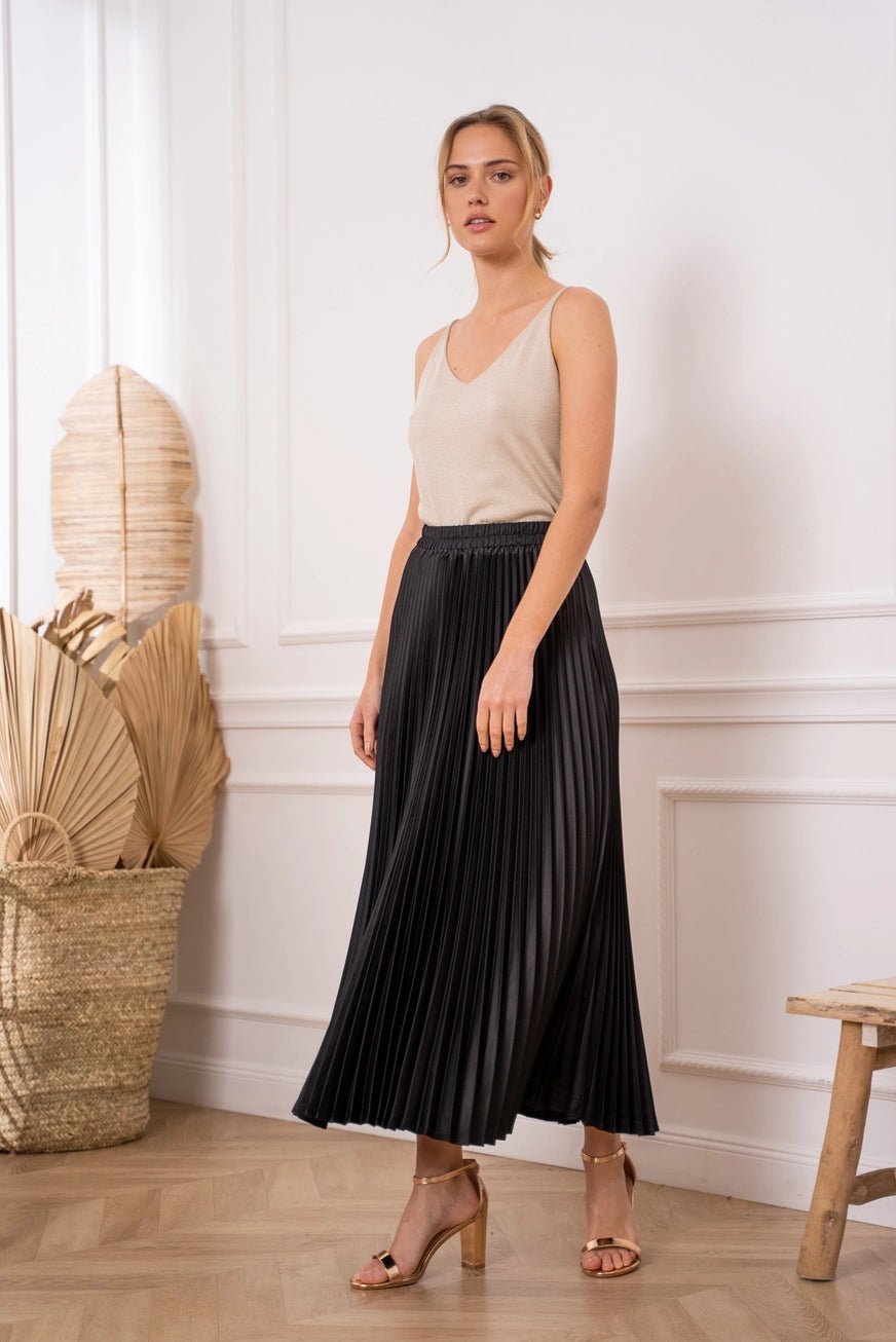 Solid Satin Pliseerattu Hame Black - CHOKLATE PARIS - My Milou