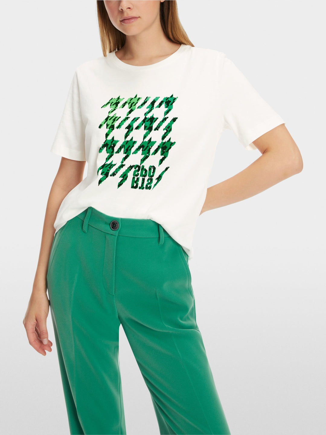 T-Shirt with Checkered Print Off White - Marc Cain - My Milou