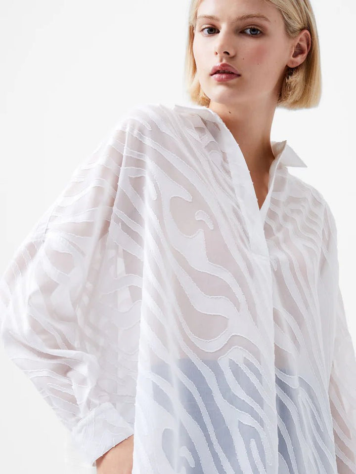 Zebra Devore Popover Shirt Winter White - French Connection - My Milou