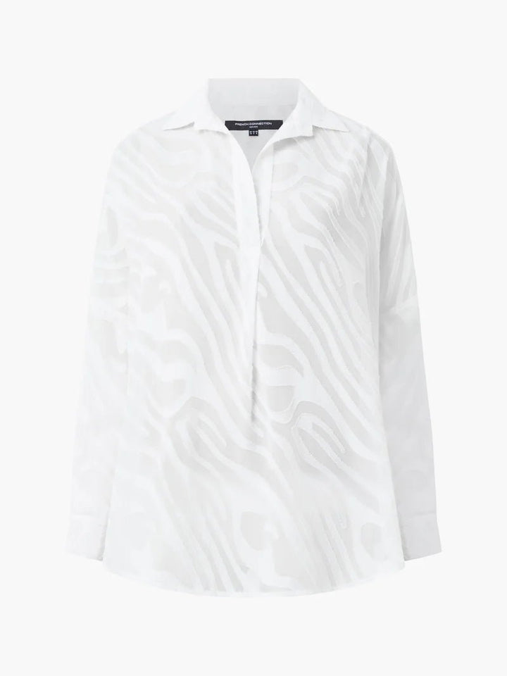 Zebra Devore Popover Shirt Winter White - French Connection - My Milou