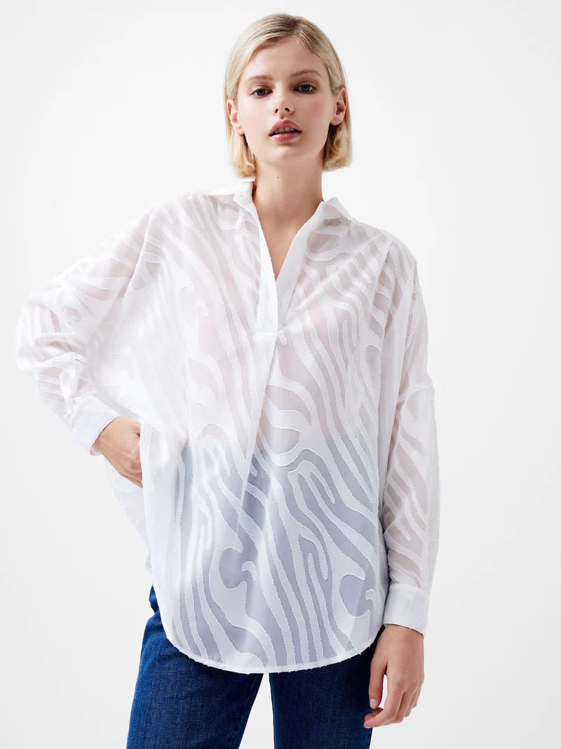 Zebra Devore Popover Shirt Winter White - French Connection - My Milou